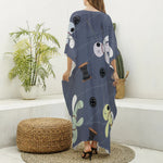 Cartoon Voodoo Doll Print Silk V-Neck Kaftan Dress