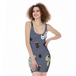 Cartoon Voodoo Doll Print Sleeveless Bodycon Dress