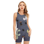 Cartoon Voodoo Doll Print Sleeveless One Piece Swimsuit