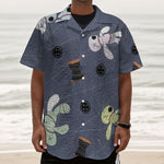 Cartoon Voodoo Doll Print Textured Short Sleeve Shirt