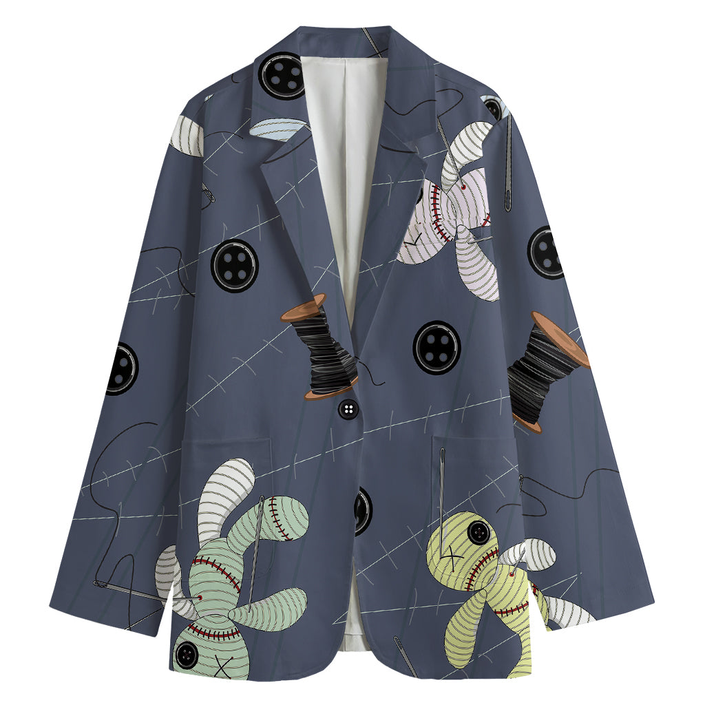 Cartoon Voodoo Doll Print Women's Cotton Blazer