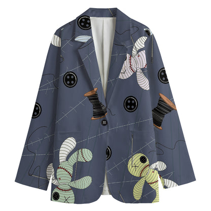 Cartoon Voodoo Doll Print Women's Cotton Blazer