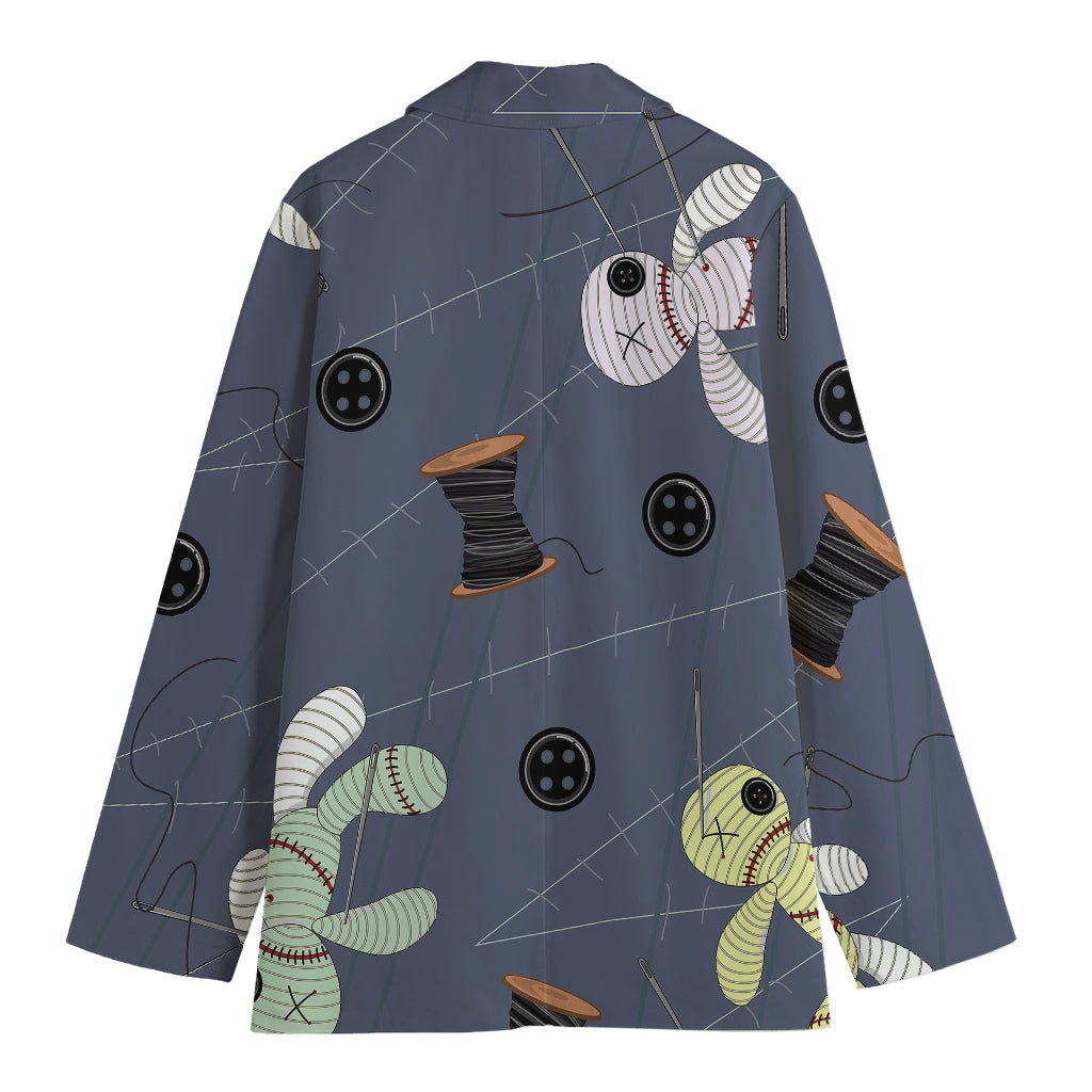 Cartoon Voodoo Doll Print Women's Cotton Blazer