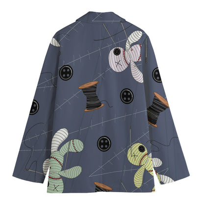 Cartoon Voodoo Doll Print Women's Cotton Blazer