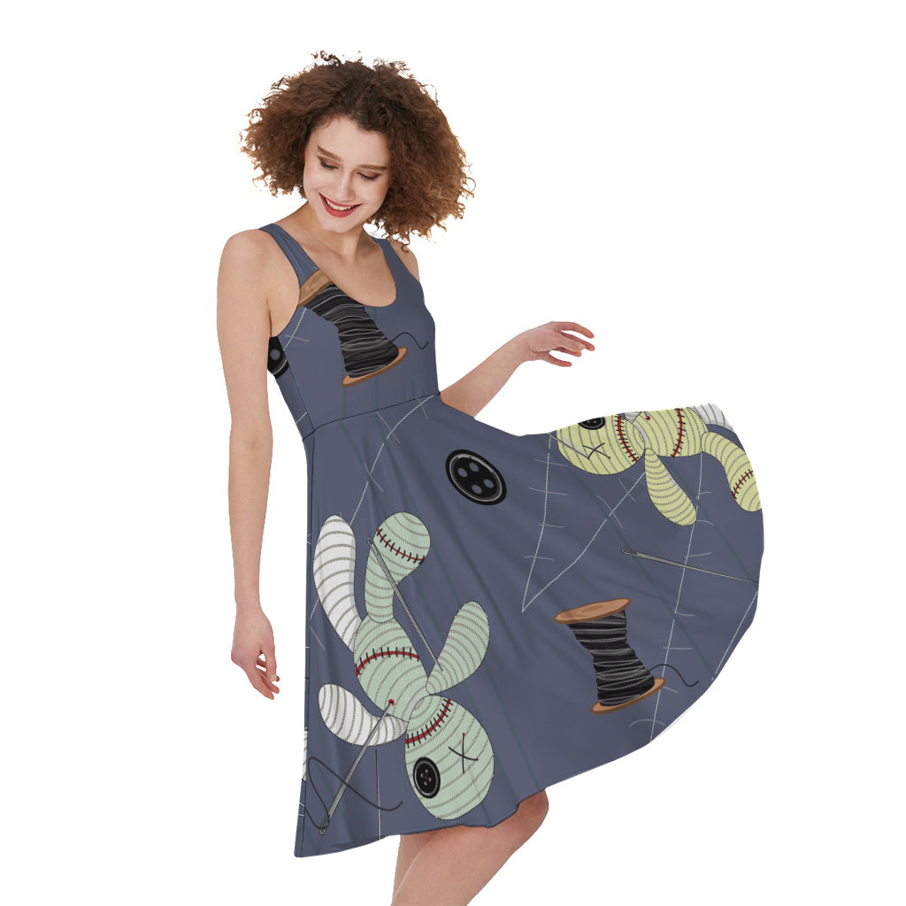 Cartoon Voodoo Doll Print Women's Sleeveless Dress