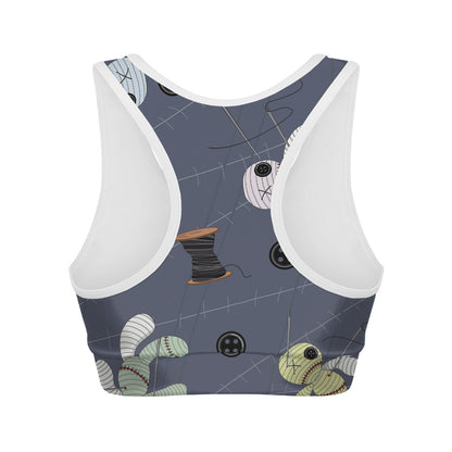Cartoon Voodoo Doll Print Women's Sports Bra