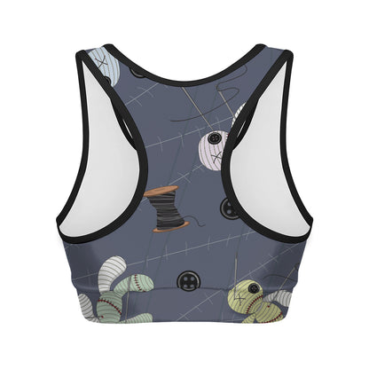 Cartoon Voodoo Doll Print Women's Sports Bra