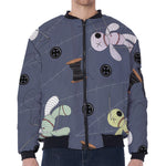 Cartoon Voodoo Doll Print Zip Sleeve Bomber Jacket