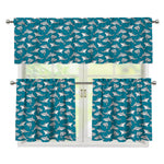 Cartoon White Shark Pattern Print 3 Piece Kitchen Curtains
