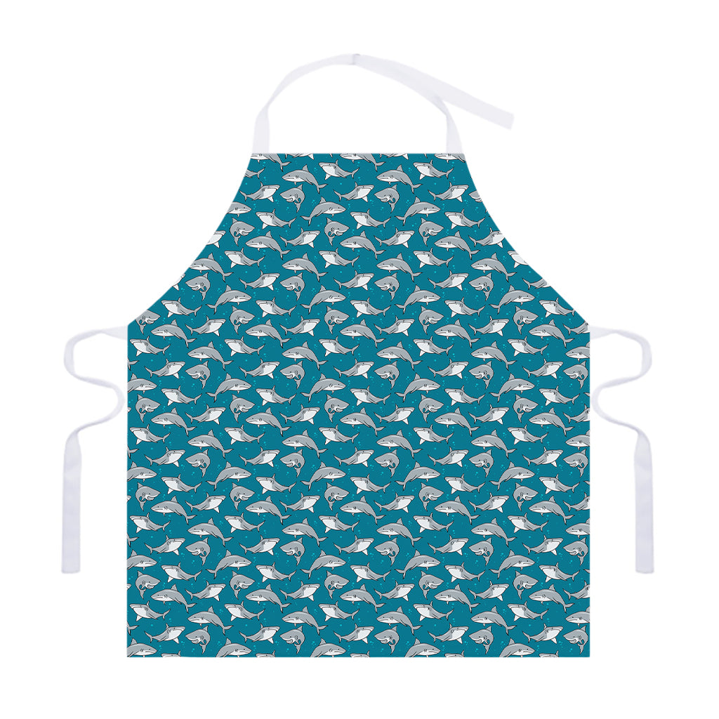 Cartoon White Shark Pattern Print Adjustable Apron