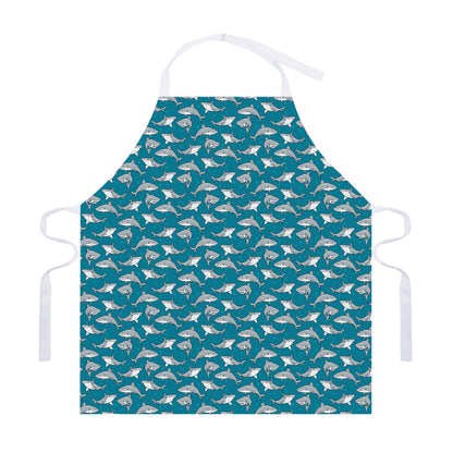 Cartoon White Shark Pattern Print Adjustable Apron