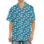 Cartoon White Shark Pattern Print Aloha Shirt