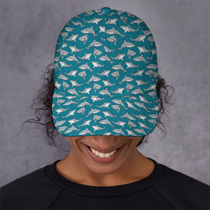 Cartoon White Shark Pattern Print Baseball Cap