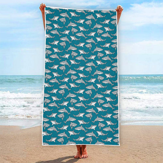 Cartoon White Shark Pattern Print Beach Towel