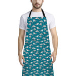 Cartoon White Shark Pattern Print Bib Apron With Pocket