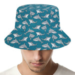 Cartoon White Shark Pattern Print Bucket Hat