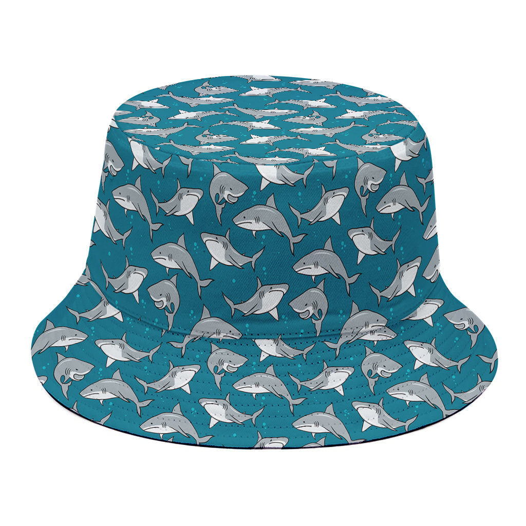 Cartoon White Shark Pattern Print Bucket Hat