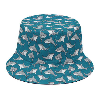 Cartoon White Shark Pattern Print Bucket Hat