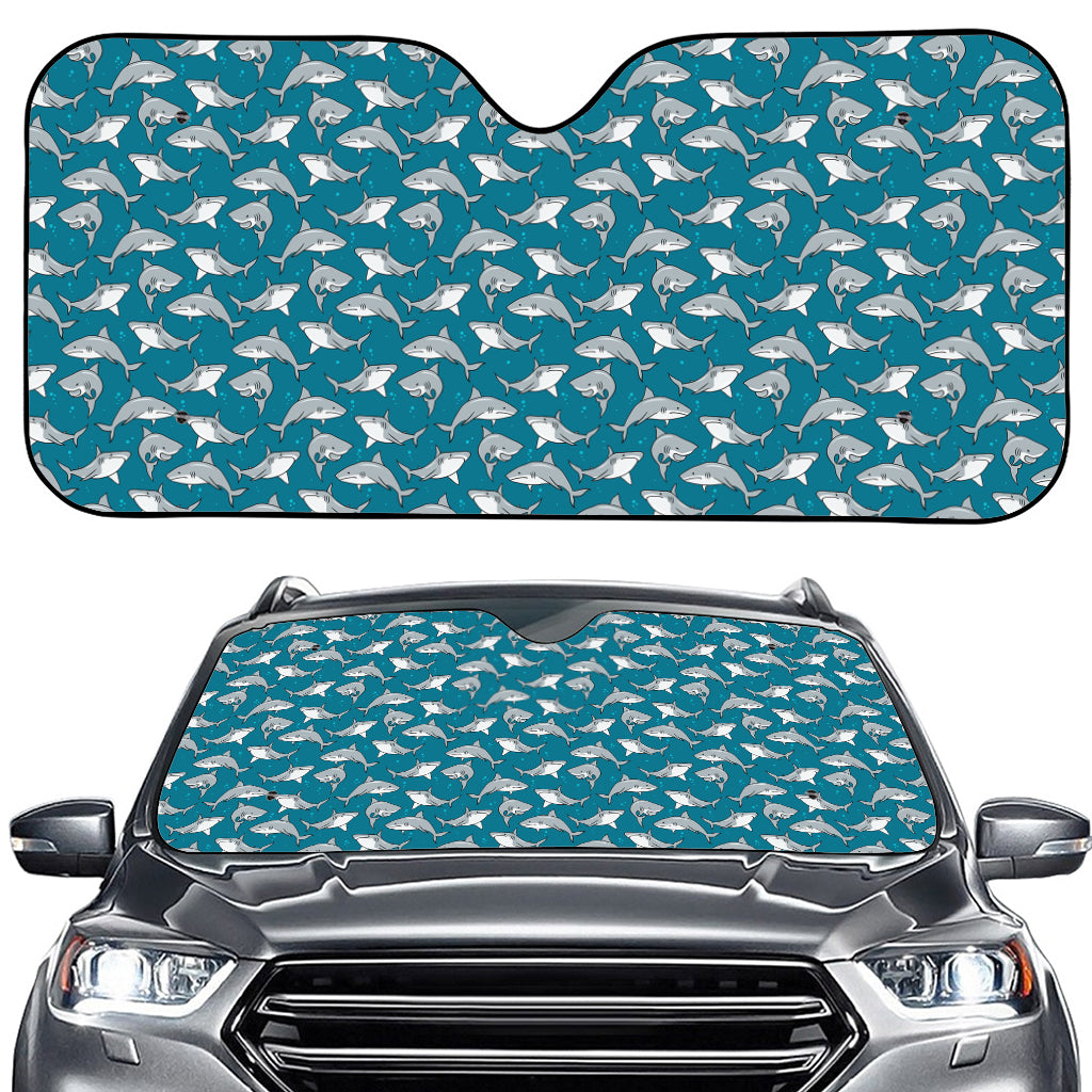 Cartoon White Shark Pattern Print Car Windshield Sun Shade