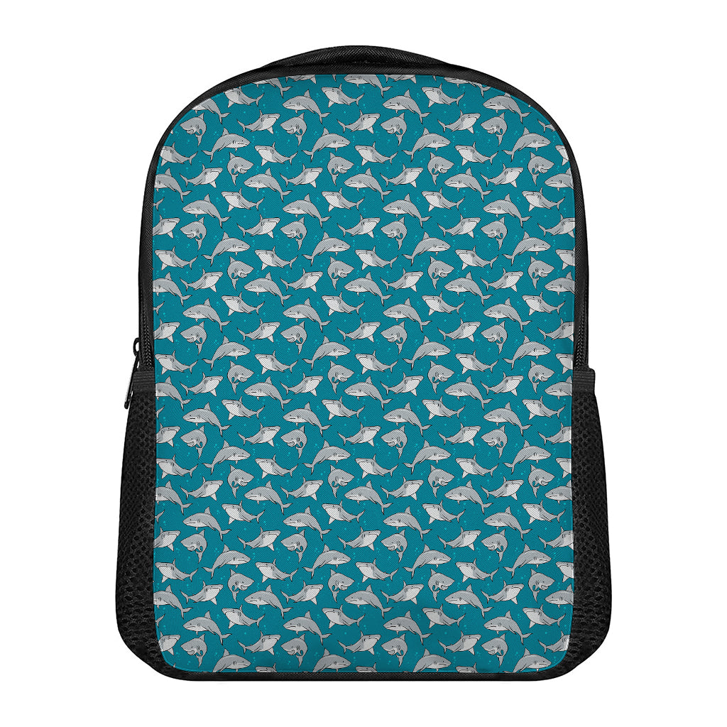 Cartoon White Shark Pattern Print Casual Backpack