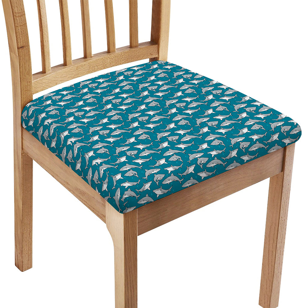 Cartoon White Shark Pattern Print Chair Cushion Cover