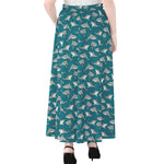 Cartoon White Shark Pattern Print Chiffon Maxi Skirt