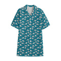 Cartoon White Shark Pattern Print Cotton Hawaiian Shirt