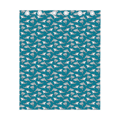 Cartoon White Shark Pattern Print Curtain