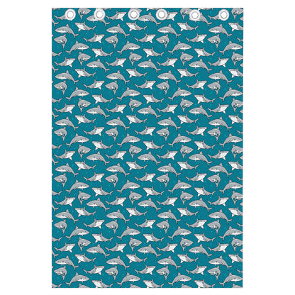 Cartoon White Shark Pattern Print Curtain