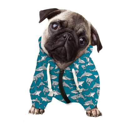 Cartoon White Shark Pattern Print Dog Zip Up Hoodie