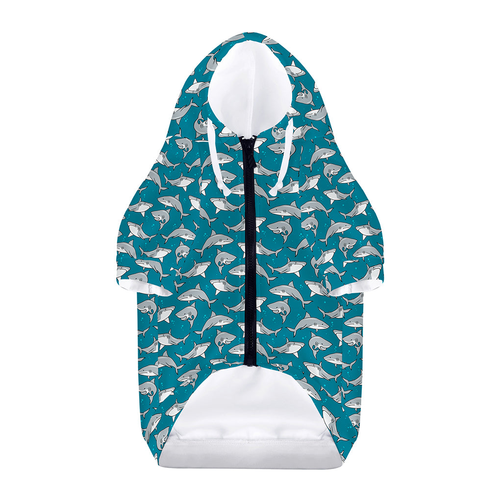 Cartoon White Shark Pattern Print Dog Zip Up Hoodie