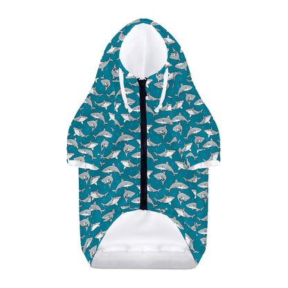 Cartoon White Shark Pattern Print Dog Zip Up Hoodie