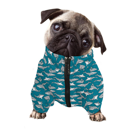 Cartoon White Shark Pattern Print Dog Zip Up Jacket