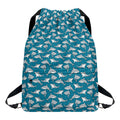 Cartoon White Shark Pattern Print Drawstring Backpack