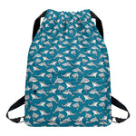 Cartoon White Shark Pattern Print Drawstring Backpack