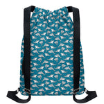 Cartoon White Shark Pattern Print Drawstring Backpack