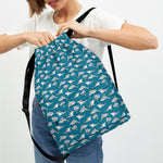 Cartoon White Shark Pattern Print Drawstring Backpack