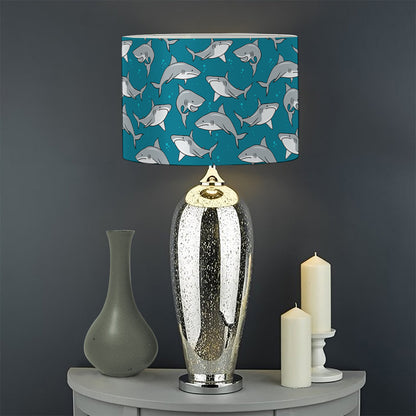 Cartoon White Shark Pattern Print Drum Lamp Shade