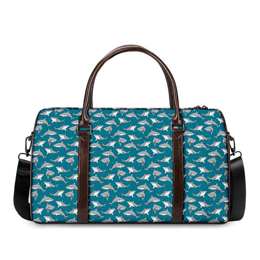 Cartoon White Shark Pattern Print Duffle Bag
