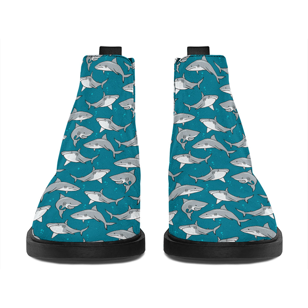 Cartoon White Shark Pattern Print Flat Ankle Boots
