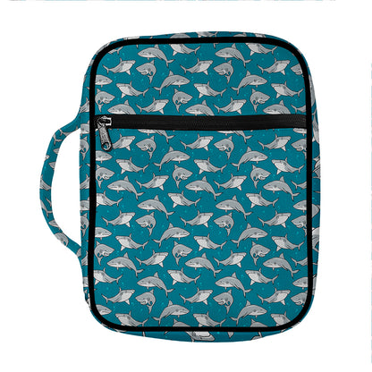 Cartoon White Shark Pattern Print Front Pocket Bible Bag