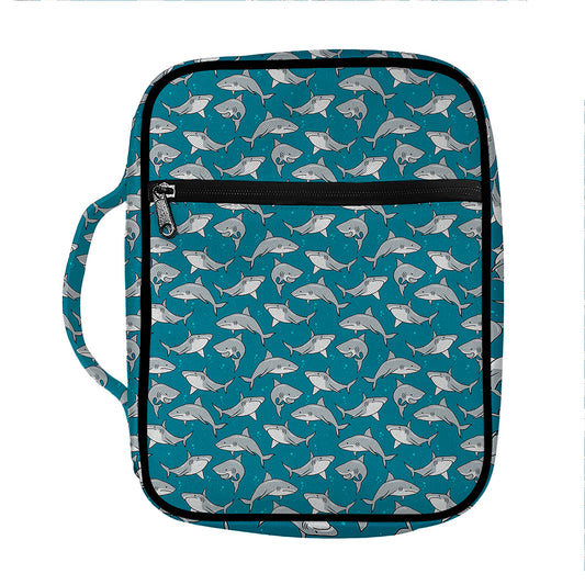 Cartoon White Shark Pattern Print Front Pocket Bible Bag