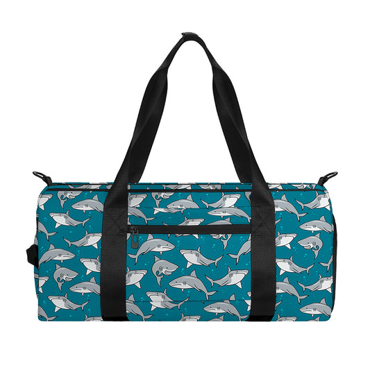 Cartoon White Shark Pattern Print Gym Bag
