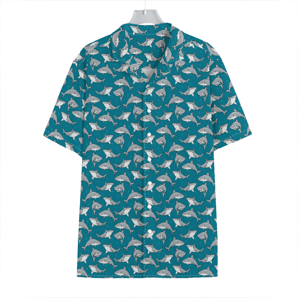 Cartoon White Shark Pattern Print Hawaiian Shirt