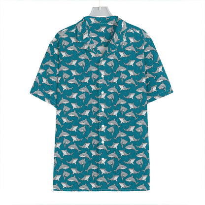 Cartoon White Shark Pattern Print Hawaiian Shirt