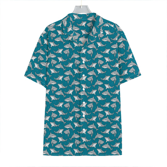 Cartoon White Shark Pattern Print Hawaiian Shirt