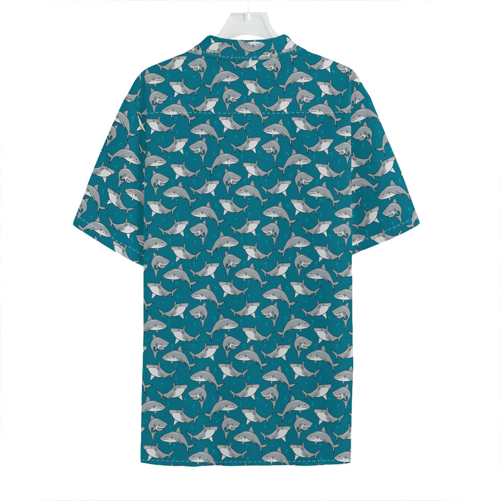 Cartoon White Shark Pattern Print Hawaiian Shirt