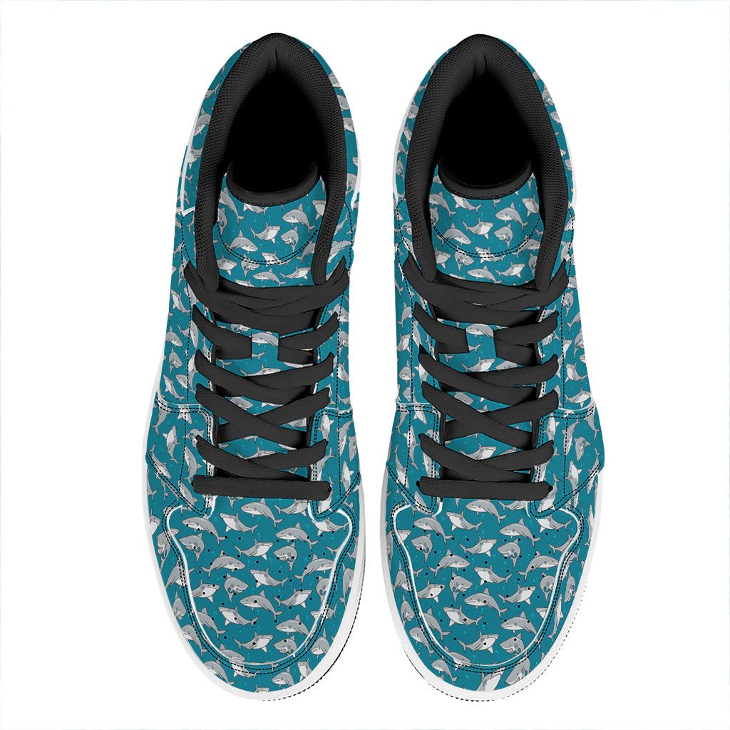 Cartoon White Shark Pattern Print High Top Leather Sneakers