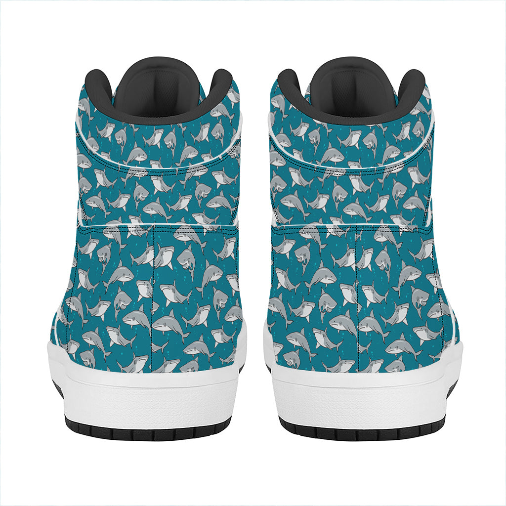Cartoon White Shark Pattern Print High Top Leather Sneakers