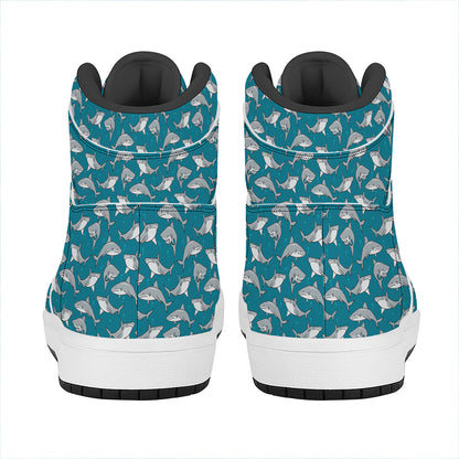 Cartoon White Shark Pattern Print High Top Leather Sneakers